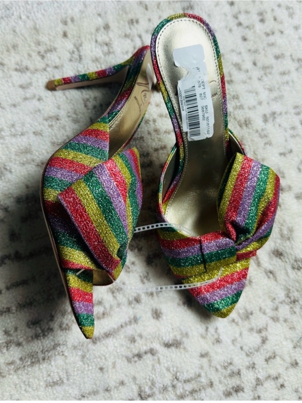 ANTONIO MELANI Rainbow Striped Bow Pointed Heels- Multicolor Glitter - Picture 3 of 14